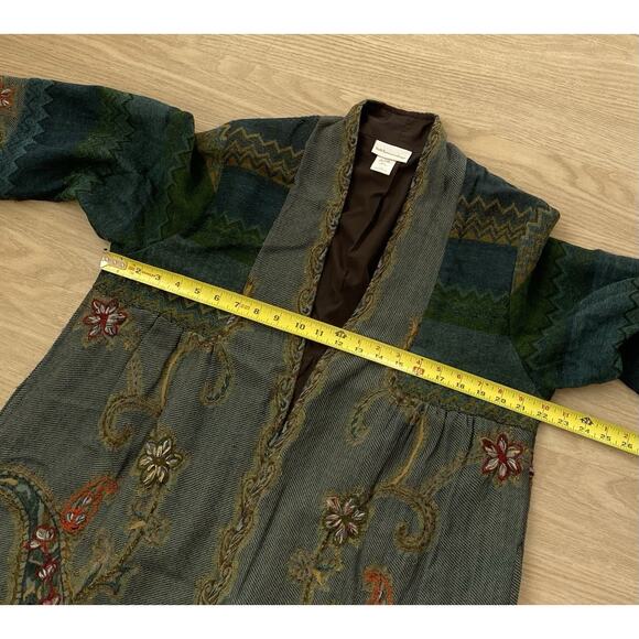 Soft Surroundings Izmur Wool Patchwork Tapestry Jacket L Embroidered Boho Art - Picture 6 of 8